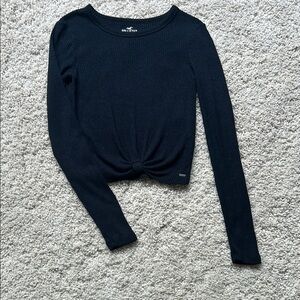 Hollister Black Long Sleeve Knot Front Crop Top